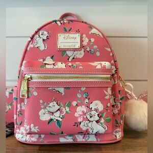 NWT! Marie Aristocats Pink Floral Loungefly Bundle Backpack, Wallet & Bracelet